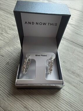 Macy's Silver-Tone Crystal Hoop Earrings